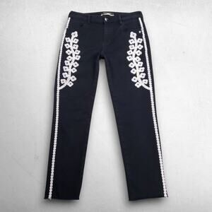 Scotch & Soda Slim Boyfriend Jeans Women 27 Black Stretch Crochet Artisanal Boho